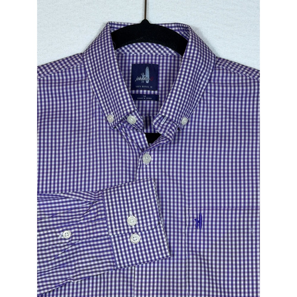 Johnnie O Kids Gingham Button Down Shirt Purple White Size 14 Long Sleeve